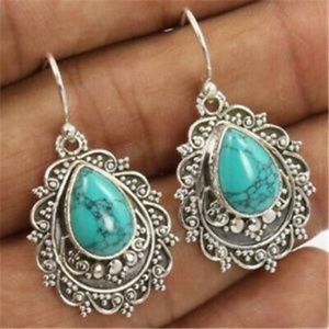 925 Silver Moonstone Turquoise Dangle Earrings